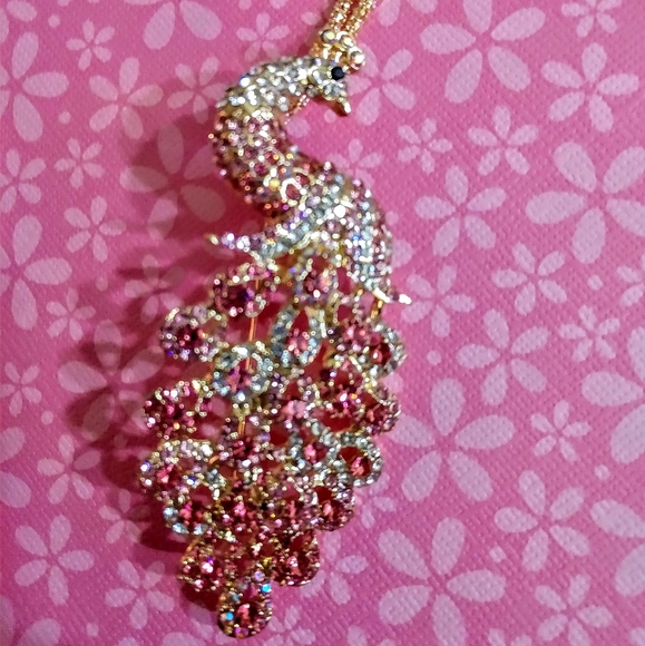Betsey Johnson Jewelry - Betsey Johnson Crystal Pink Peacock Necklace